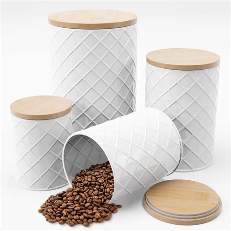 white metal canisters for kitchen